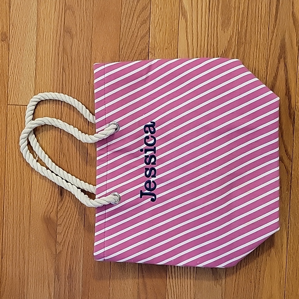 BRAND NEW, pink stripe beach bag tote